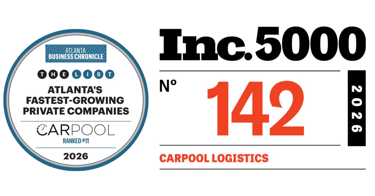 Atlanta Business Chronicle ranked Carpool No. 11 on its 2026 Pacesetter Awards and Carpool Logistics is No. 142 on the 2026 Inc. 5000