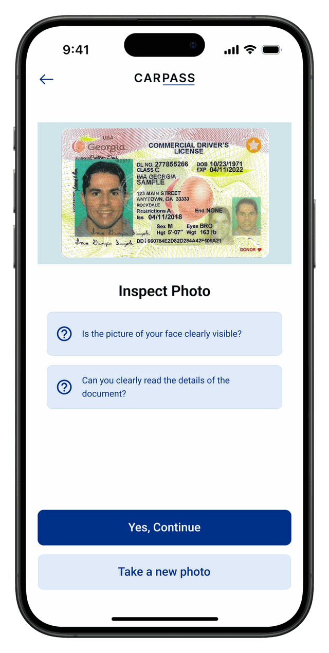 Carpass — inspect commercial driver's license photo